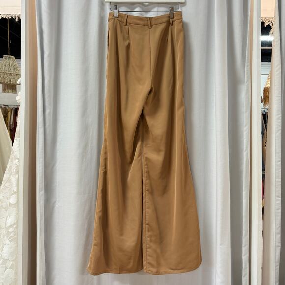 Pretty Lavish Jamie Crop Tie Knot Blouse & Wide Leg Trouser Pants Set Tan US 4 - Picture 14 of 15